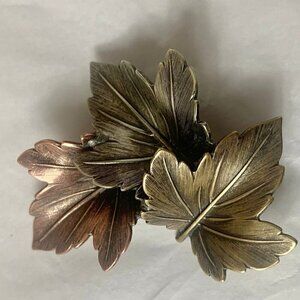 Vintage K&T Copper Brass Silver Leaf Brooch